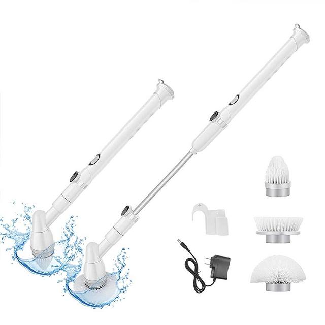 FRUITEAM Electric Spin Scrubber Cordless Super Power Scrubber, Upgraded Tub and Tile Scrubber, Surface Cleaner with 3 Replaceable Brush Heads and 1 Extension Arm for Bathroom/Kitchen/Tub/Tile