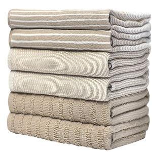 Premium Kitchen Towels (20”x 28”, 6 Pack) | Large Cotton Dish Towels | Flat & Terry Highly Absorbent Kitchen Linen Set with Hanging Loop | Tan