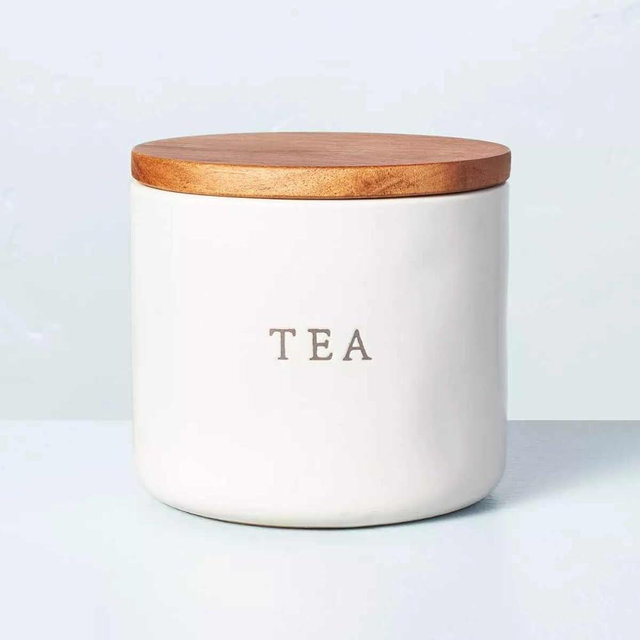 Hearth & Hand with Magnolia Tea Canister with Wood Lid Cream/Brown 16oz Stoneware