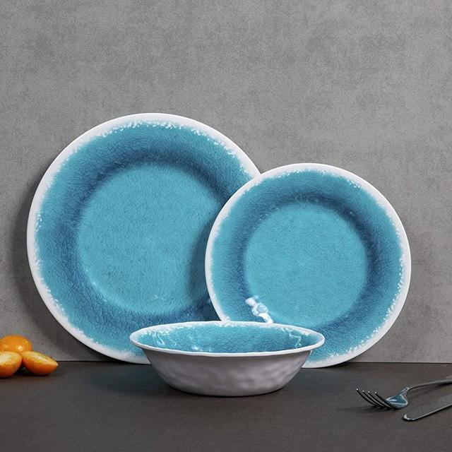 ZLruyao Melamine Dinnerware Sets - 12 Pcs Camping Dishes Dinnerware Set for 4, Dishwasher safe, Unbreakable, Lightweight (sea blue)