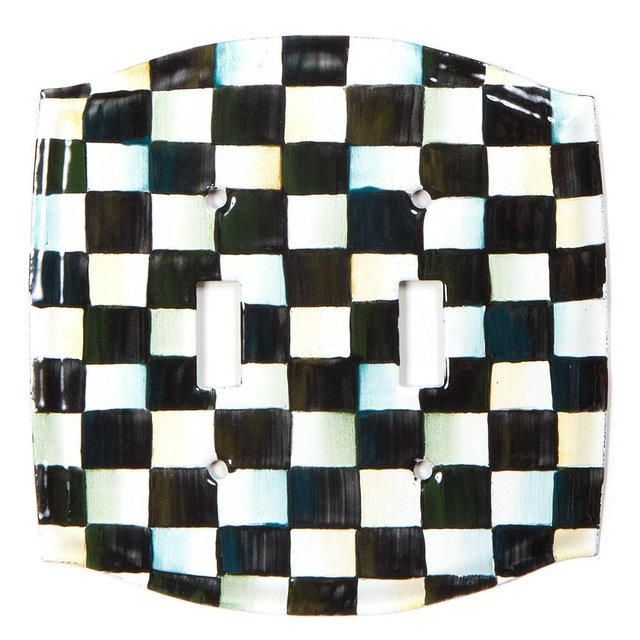 MACKENZIE-CHILDS Enamel Switch Plate, Light-Switch Cover, Double Toggle, Black-and-White Courtly Check