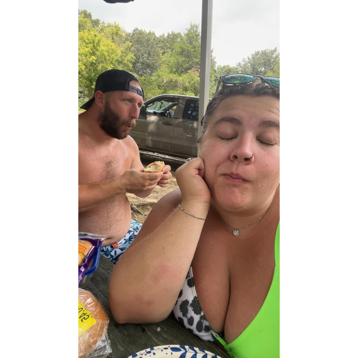 spring river trip '24, bein silly during lunch!