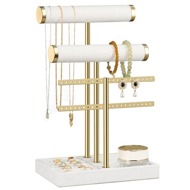 bussdis 3 Tier Bracelet Holder Display - Detachable T Bar White Velvet Bracelet Holder, Jewelry Holder Organizer for Bracelet, Necklace, Earrings, Rings