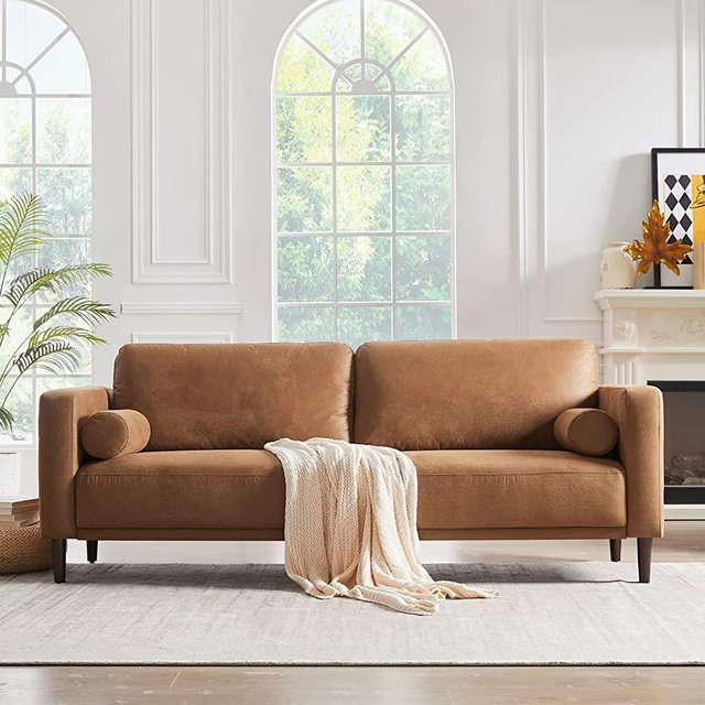 HIFIT Sofa Couch Upholstered Modern Living Room Sofa, 79” Settee with Soft Seat and 2 Pillows for Apartment Office, Breathable Fabric, Tool-Free Assembly, Light Brown
