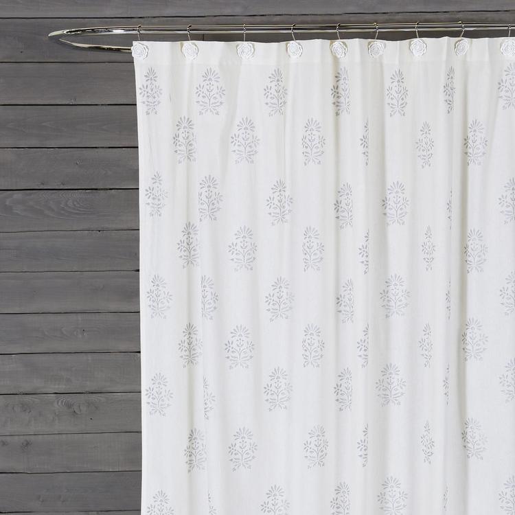 Pom At Home Bahaar Shower Curtain, Indian Block Print Shower Curtain
