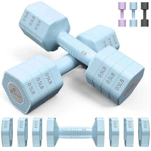Sportneer Adjustable Dumbbells Hand Weights Set: 4 In 1 Weight Each 2lb 3lb 4lb 5lb Free Weights Dumbbells Set for Women Fast Adjust Dumbbell Set for Men Home Gym Workout Strength Training Exercise