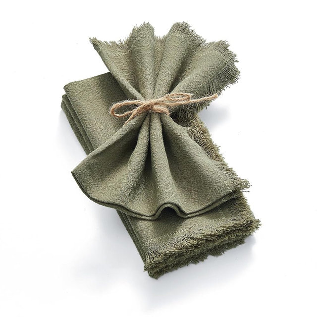 KINGSTONE Cloth Napkins Set of 6, 18x18 Inches 270G Heavyweight Cotton Linen Napkins, Sand Washed Soft Dinner Napkins for Modern Farmhouse, Rustic Boho Table Decor Slub Texture, Moss Green