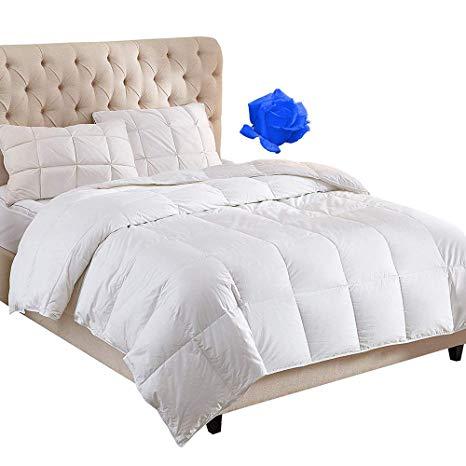 WhatsBedding 100% Cotton Down Comforter White Goose Duck Down and Feather Filling,Hypoallergenic. All Season Duvet Insert or Stand-Alone Comforter (King)