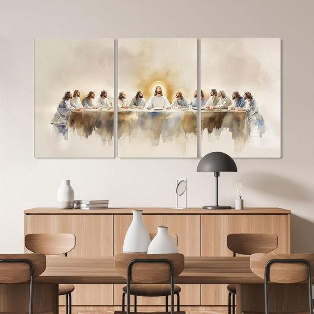 Last Supper Canvas Wall Art, Last Supper Wall Decor, Christian Wall Decor, Christian Wall Art 3 Piece Set, Jesus Poster, Wall Decorations for Living Room, Dining Room (16" x 24" x 3 pcs)