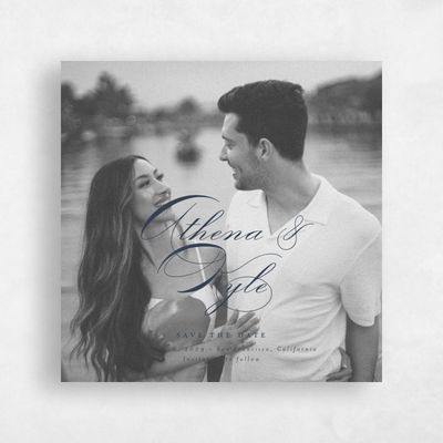 Grayed Navy, Blue Wedding Save the Date - Perseus Square
