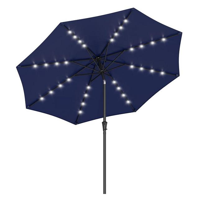 SONGMICS 9 ft Solar Patio Umbrella, 32 LED Lights, Lighted Table Outdoor Umbrella, UPF 50+, 30° Dual-Tilt System, for Garden Balcony Patio Backyard Market, Without Base, Navy Blue UGPU011L01