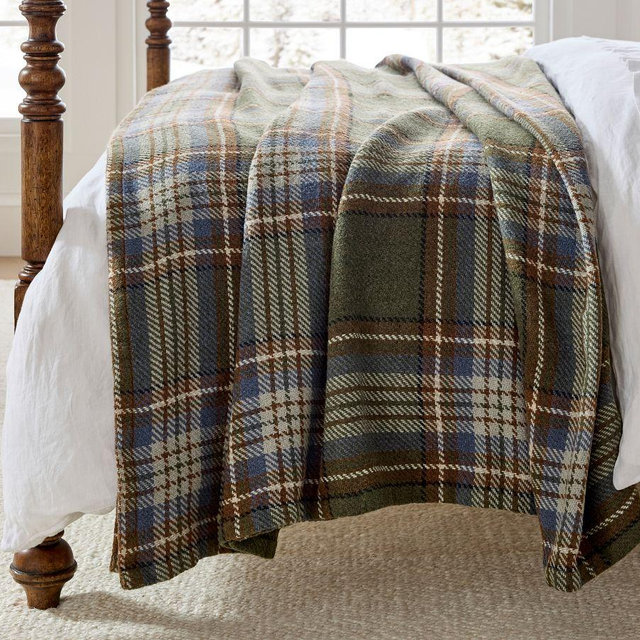 Plaid Woven Blanket, Green Multi, King/Cal. King