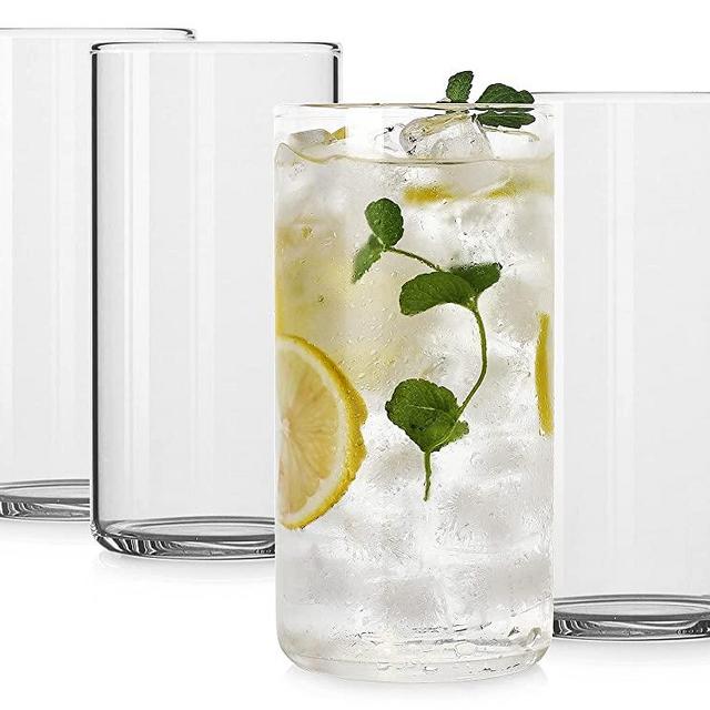 Thin Highball Glasses Set of 4,19oz Cocktail Glass Set,Tall Drinking Glasses for Water,Juice,Milk,Cocktails,Beer and More,Elegant Bar Glassware,Lead-Free Pint Glasses,Glass Drink Tumblers (19 OZ)