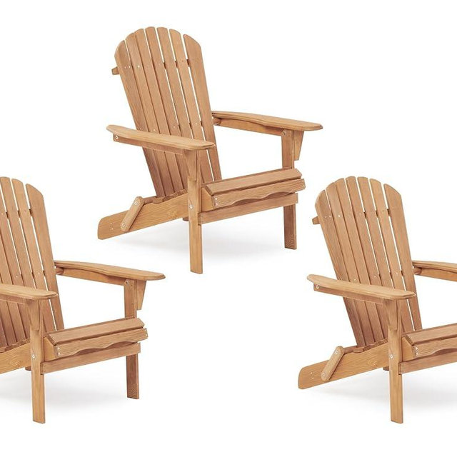 Outdoor Wooden Folding Adirondack Chair Set of 3 with Pre-Assembled BackRest, Wood Patio Chair for Garden Backyard Porch Pool Deck Firepit