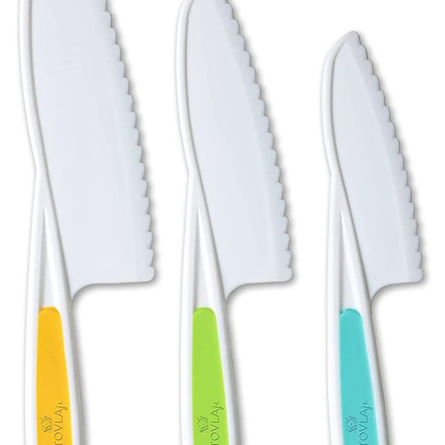 Tovla Jr. Knives for Kids 3-Piece Nylon Kitchen Baking Knife Set: Children's Cooking Knives in 3 Sizes & Colors/Firm Grip, Serrated Edges, BPA-Free Kids' Knives (colors vary for each size knife)
