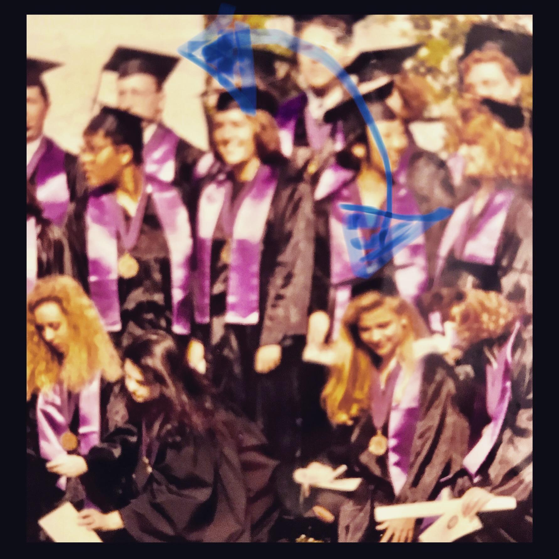 Graduation from college!  Blue arrows point to John and Tammy!