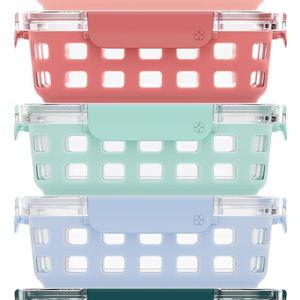Ello Duraglass 3.4 Cup Meal Prep Sets 10Pc, 5 Pack Set- Glass Food Storage Container with Silicone Sleeve and Airtight BPA-Free Plastic Lids, Dishwasher, Microwave, and Freezer Safe, Melon