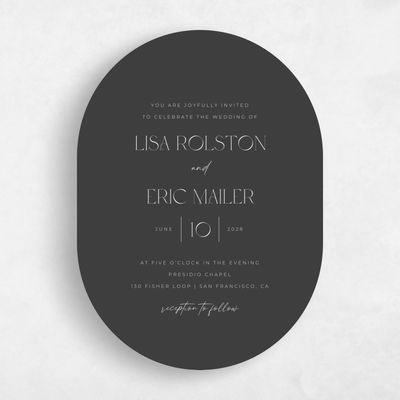 Black Oval Wedding Invitation - Papyrus Portrait