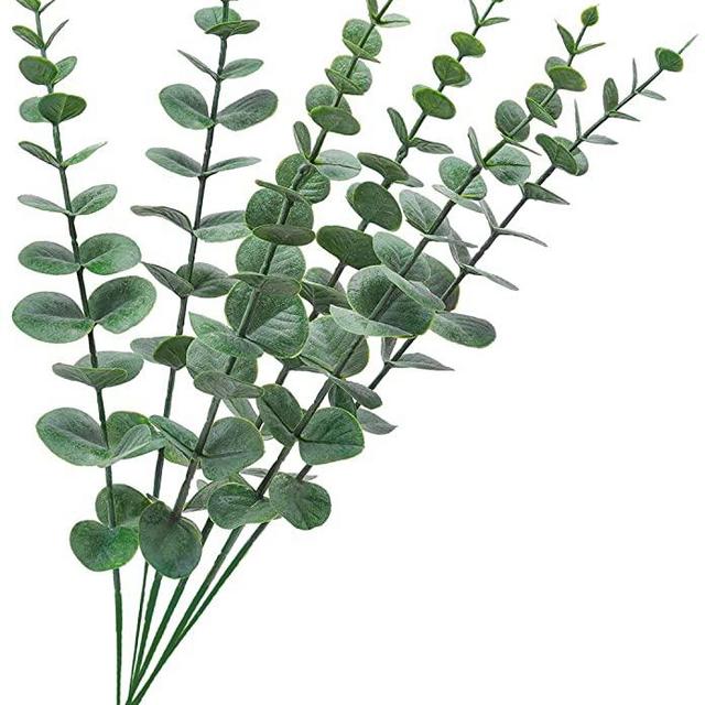 Faux Eucalyptus Stems - Cute and Removable Eucalyptus Stems, 6PCS Artificial Eucalyptus Greenery in Bulk for Wedding, Bouquet, Centerpiece Home Decor, Green