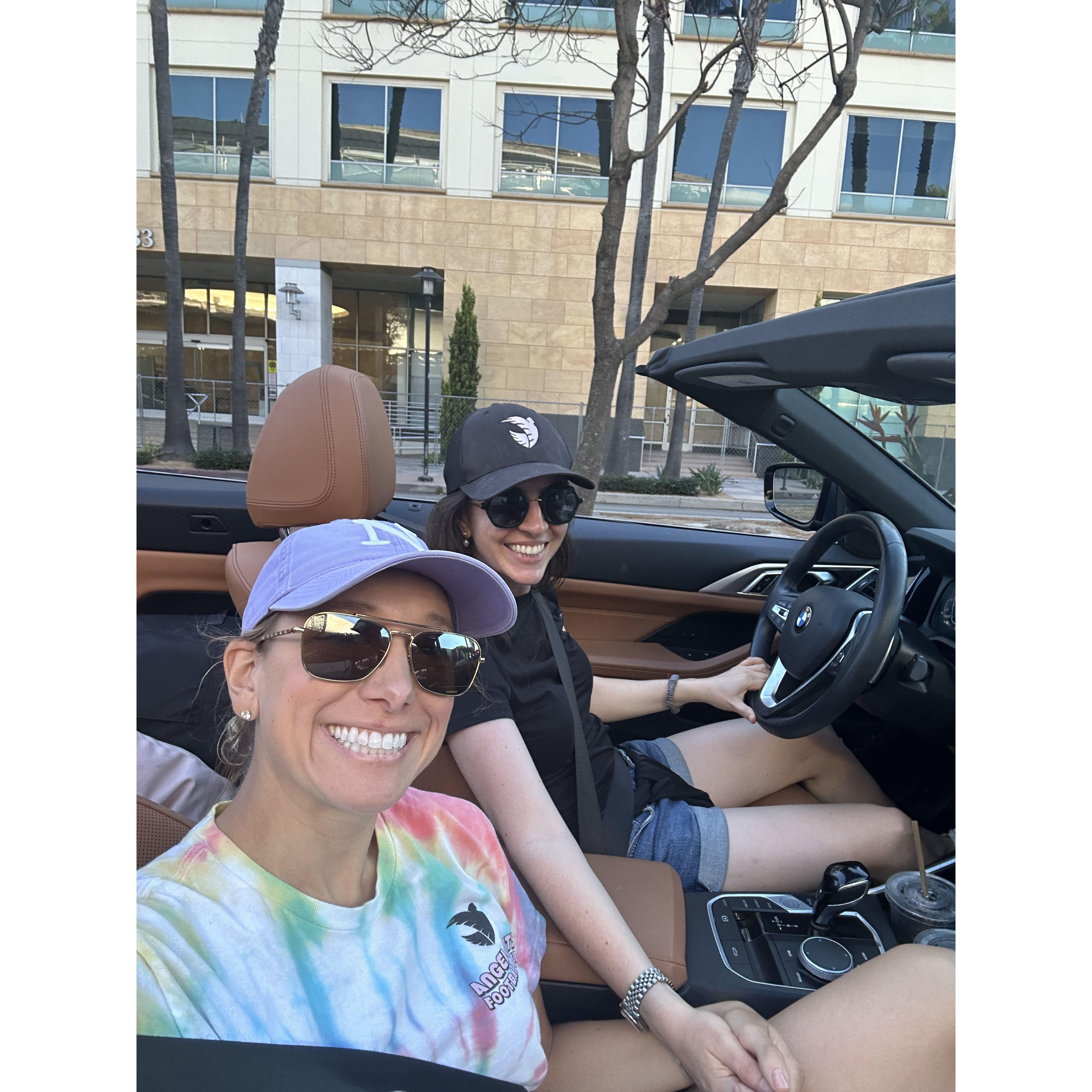 The girls rented a convertible for the drive up to Ojai, which was featured in one of Melissa's illustrations.