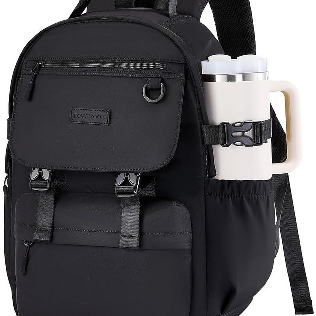LOVEVOOK School Backpack for Girls with Large Tumbler Holder Pockets, Student Cute Bookbag 17.3 inch Laptop Daypack for Middle School Teen, Waterproof College Travel Bag for Women