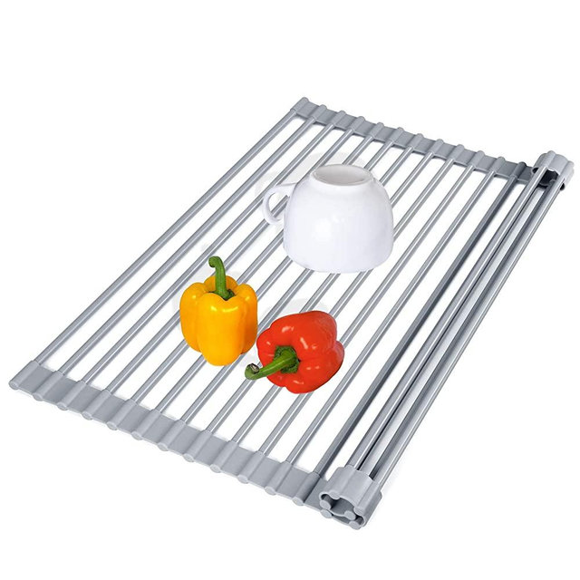 TBMax Roll Up Dish Drying Rack, Food-Grade Silicone-Coated Stainless Steel Over The Sink Rack, Heavy Duty Roll Up Sink Drying Rack