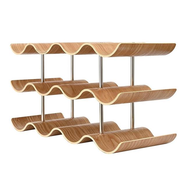 TRUDING Countertop Wine Rack - 12 Bottle Freestanding Wine Bottle Holder Stand - 3 Tier Wooden Wine Storage Rack - Wavy Wine Organizer for Cabinet Pantry Home Kitchen Bar