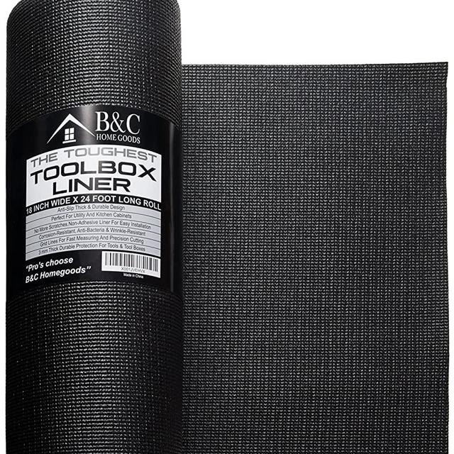 Professional Tool Box Liner and Drawer Liner - Black Non-Slip Shelf Liner Is Perfect for Protecting Your Tools - These Thick Cabinet Liners Are Easily Adjustable to Fit Any Space (18'' x 24 ft)