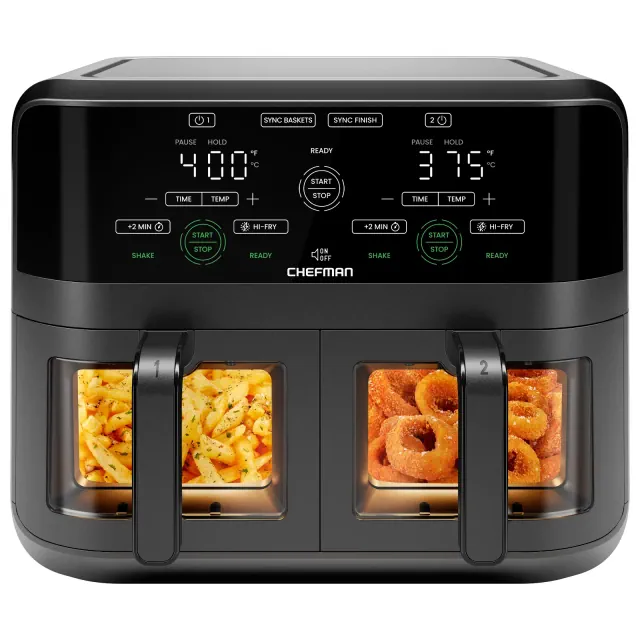 Chefman Dual Basket Digital Air Fryer Oven w/ Easy View Windows, 2 Independent 3 Qt Baskets - Black