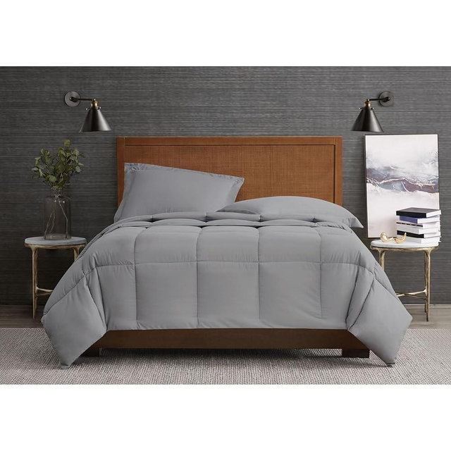 London Fog Garment Washed Solid Comforter Set Grey Microfiber 3-Piece King Comforter Set, Solid Themed, Adult and Teen, Oeko-TEX Certified