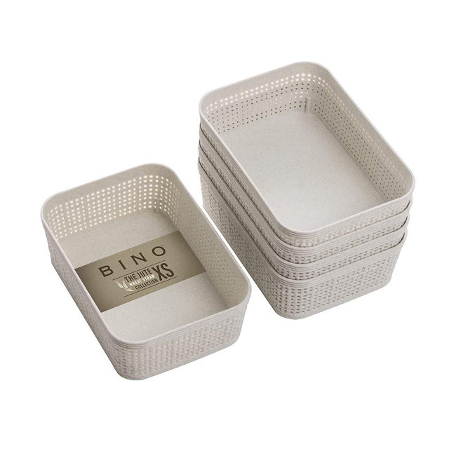 BINO | Woven Plastic Basket | XS (Natural), 5-Pack | THE JUTE COLLECTION | Home Organization, Space - Saving Storage, Stylish Design | Jute Basket | Plastic Storage Basket