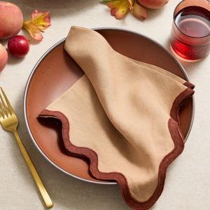 European Linen Scallop Edge Napkins (Set of 8) in Desert Sunset/Bordeaux