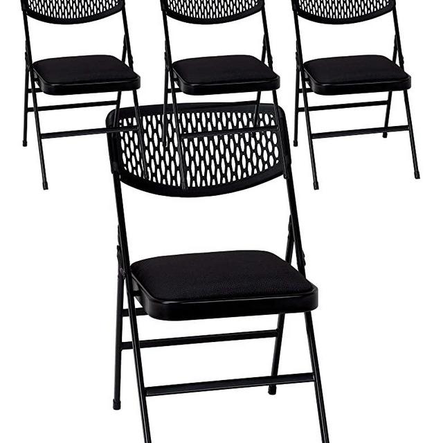 Cosco Products COSCO Ultra Comfort Commercial Fabric and Resin Mesh, Gray, 4-Pack Folding Chair, 4 Pack, Black