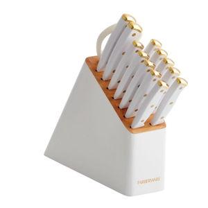 Farberware 14pc Slim Knife Set White: High Carbon Stainless Steel Block with Ergonomic Design & Shears