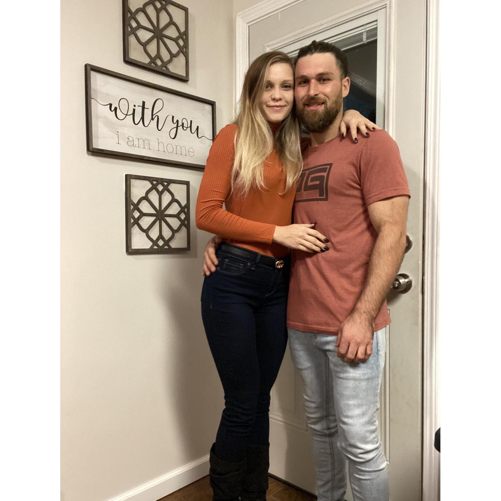 Our first photo in our new home! We bought our first home together in early September 2020.