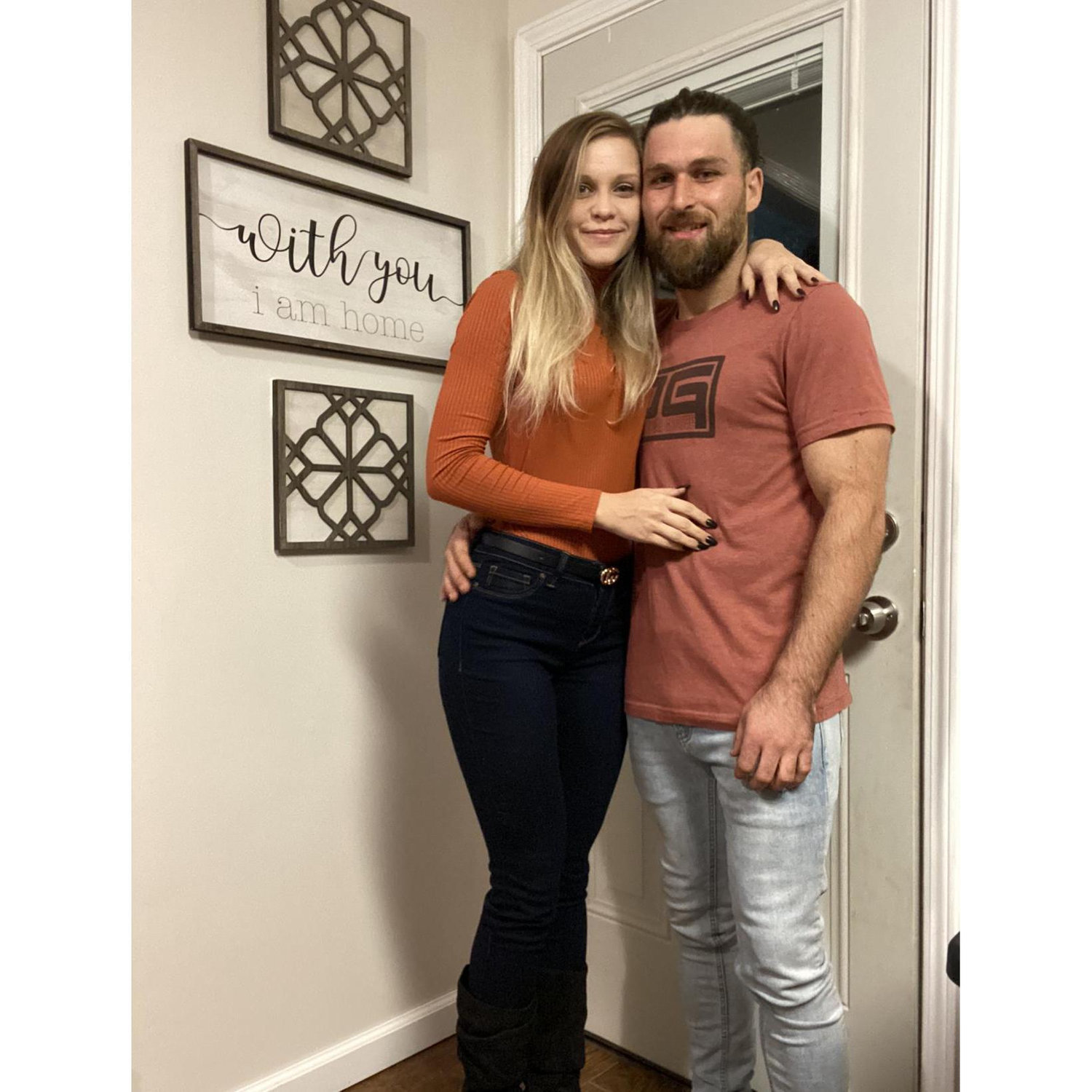 Our first photo in our new home! We bought our first home together in early September 2020.