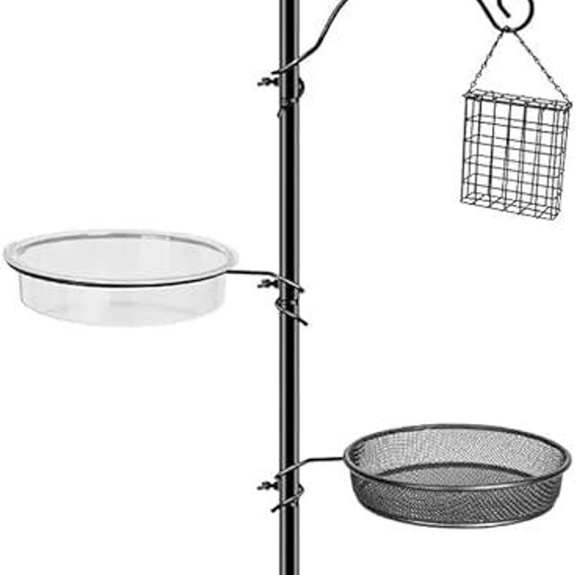 Kodope Bird Feeding Station,90.55in 4-Hook Bird Feeding Station for Outdoors,Squirrel-Proof with Tray Humming Bird Feeder Bracket for Easy Assembly Suitable for Courtyards Gardens (Black)