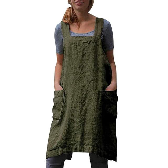 Cotton Linen Apron for women Cross Back Apron Pinafore Dress for Baking Cooking Gardening Work