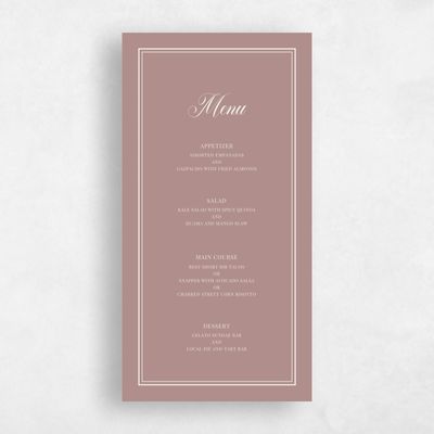 Dusty Rose, Pink Wedding Menu - Stauffer