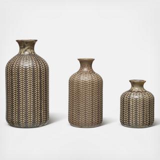 3-Piece Embossed Stoneware Vases Set