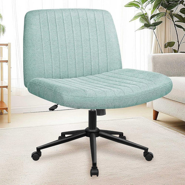 NEO CHAIR Criss Cross Chair with Wheels Fabric Comfy Cross Legged Dual-Purpose Computer Desk Chair Armless Swivel Height Adjustable Task Wide Seat for Home Office Bedroom Vanity (Mint)