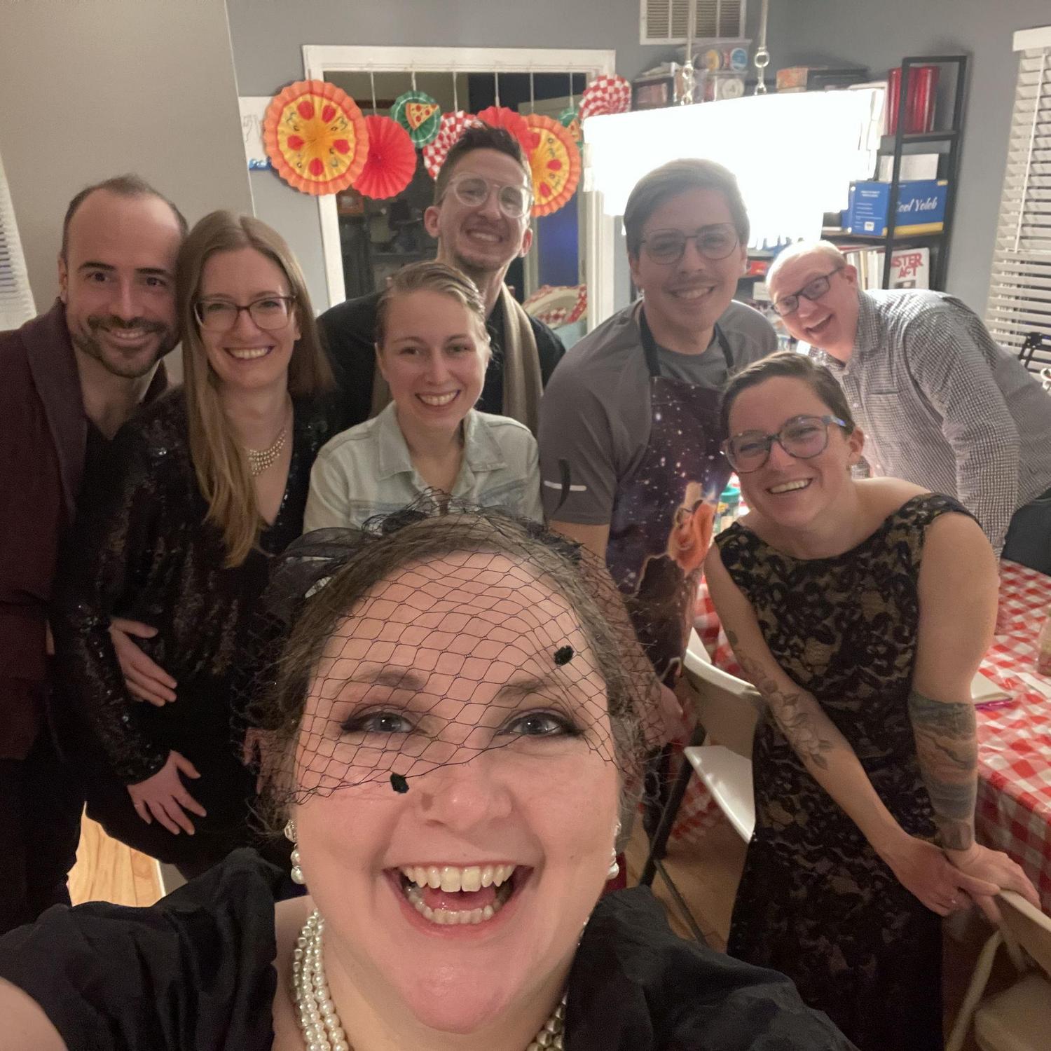 Group picture from Laura's 40th birthday - a murder mystery dinner party