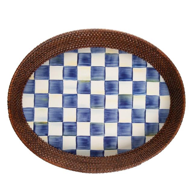 Mackenzie-Childs Royal Check Rattan & Enamel Tray, Large