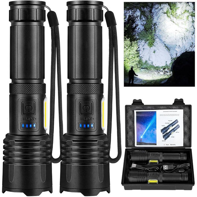 GISAEV Rechargeable High Lumens Flashlights, 2 Pack Super Bright LED Flash Light with Cob, 7 Modes Waterproof Powerful Flashlight for Home