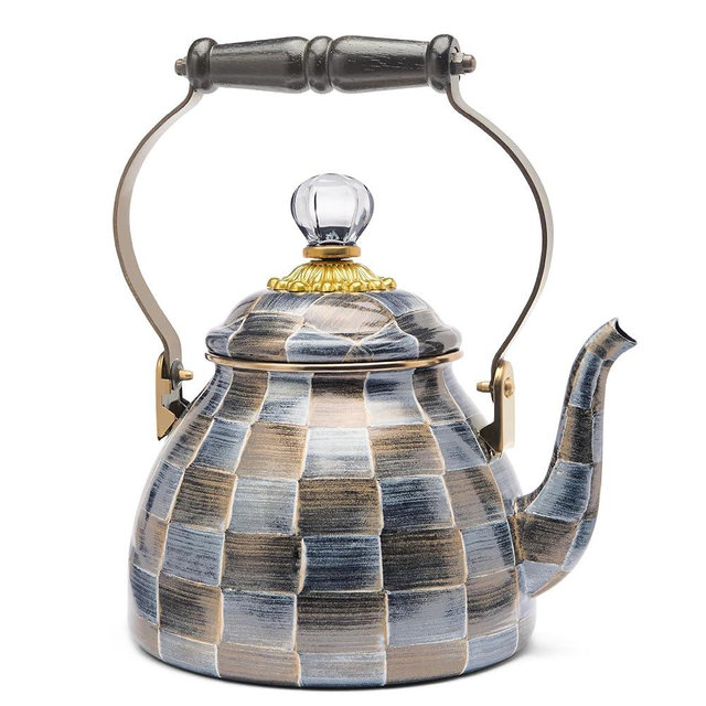MACKENZIE-CHILDS 2-Quart Enamel Tea Kettle, Cute Tea Kettle for Stovetop, Sophisticheck