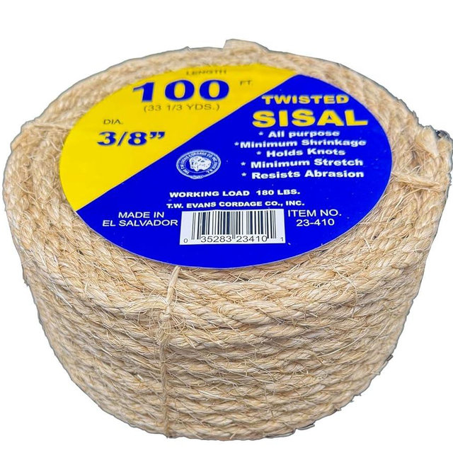 T.W . Evans Cordage Co. 23-410 3/8-Inch by 100-Feet Twisted Sisal Rope,Tan,Onе Paсk