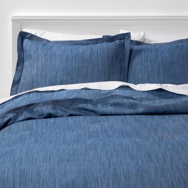 Full/Queen Family Friendly Duvet Cover & Sham Set Indigo Chambray - Threshold™