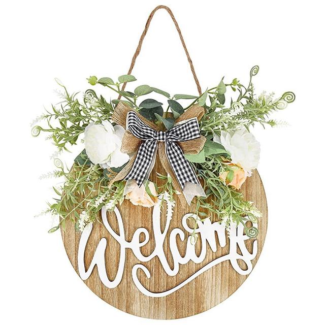 OCILUM Welcome Sign, Round Wood Front Door Decor, Hanging Welcome Sign for Front Door Farmhouse Porch Decorations Wreaths for Front Door(Brown)