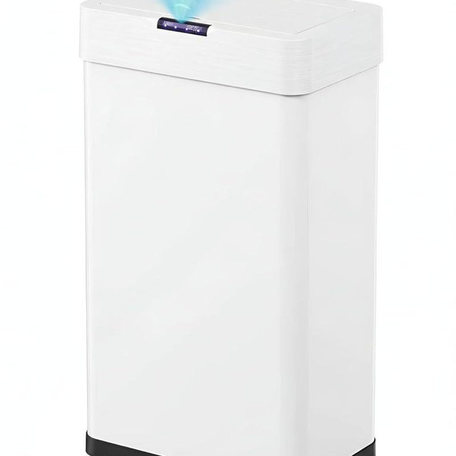 TLSUNNY 16 Gallon Motion Sensor Trash Can,Touchless Automatic Garbage Can,Brushed Stainless Steel Smart Bin,with Bag Holder,Soft Close Lid,for Kitchen,Office,RV,Bedroom,Living Room (White, 60L)