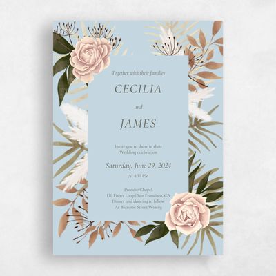 Baby Blue Wedding Invitation - Segovia Portrait